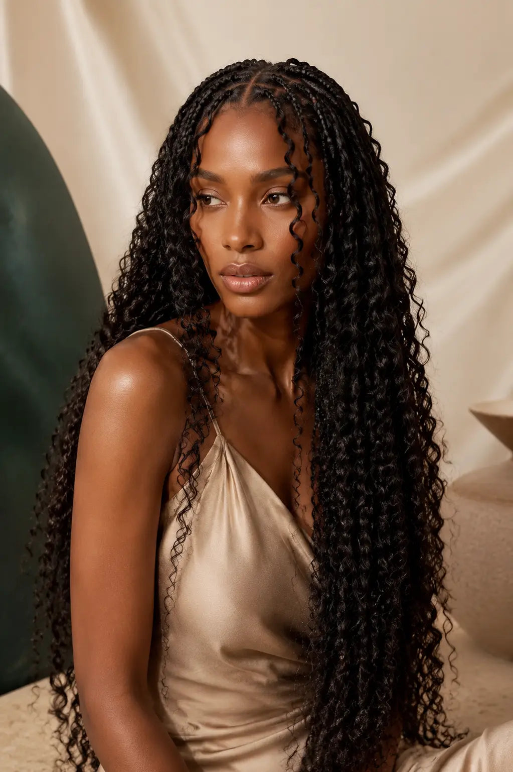 Boho braid styling inspiration with loose Natural Black deep wave pieces
